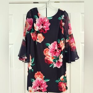 Eliza J Blue and Pink A-line Dress with Bell Sleeves